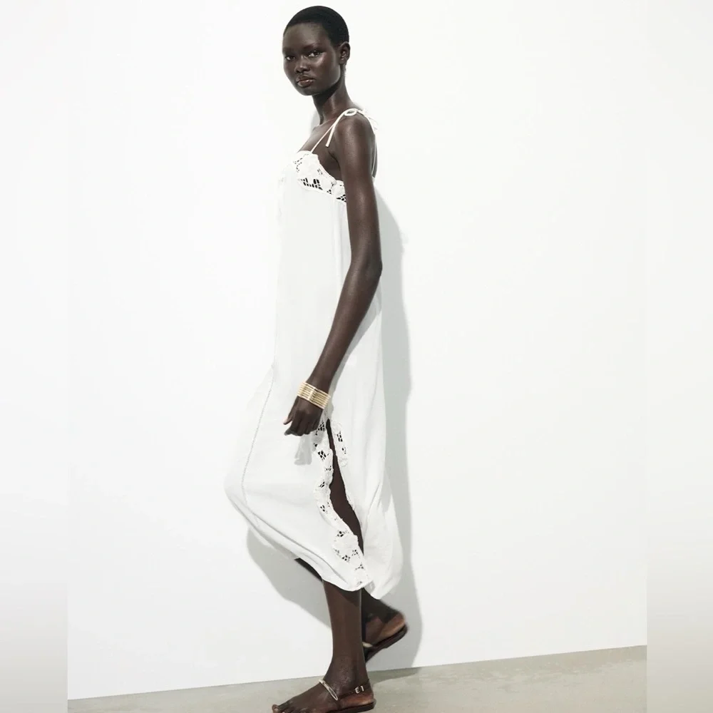 Zara White Maxi Dress with Lace Details - Picture 10 of 13